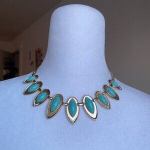 Vintage Signed Avon JJH FauxTurquoise Bib Necklace Etruscan Revival Gold Tone